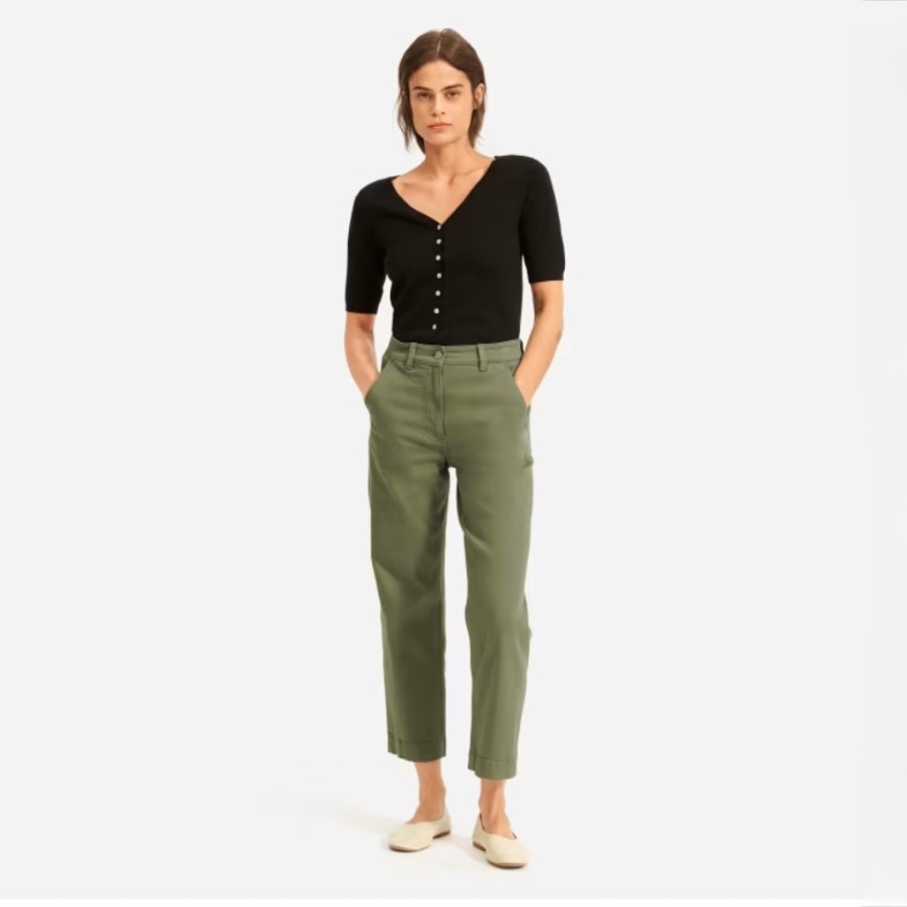 Everlane Womens Straight Leg Crop Pant 00 High Rise Surplus Green Short Inseam